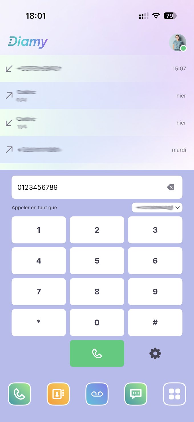 Interface Diamy mobile · clair