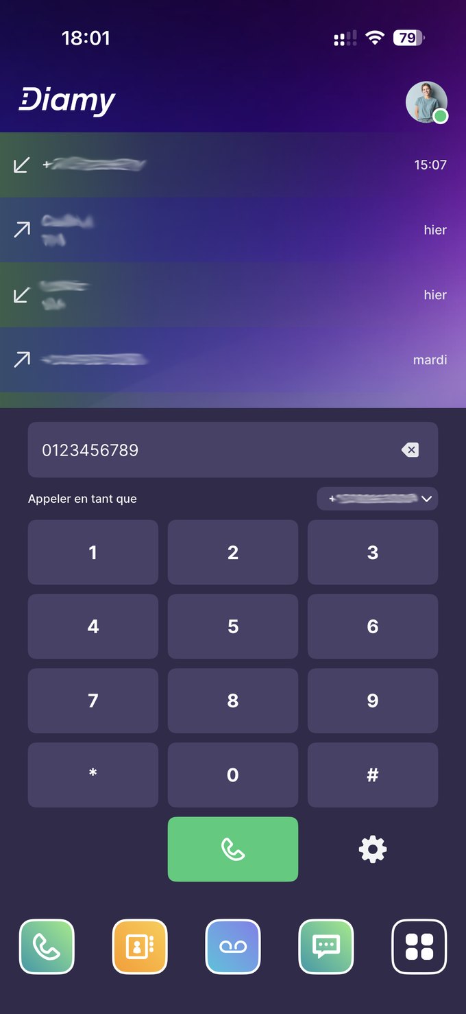 Interface Diamy mobile · sombre