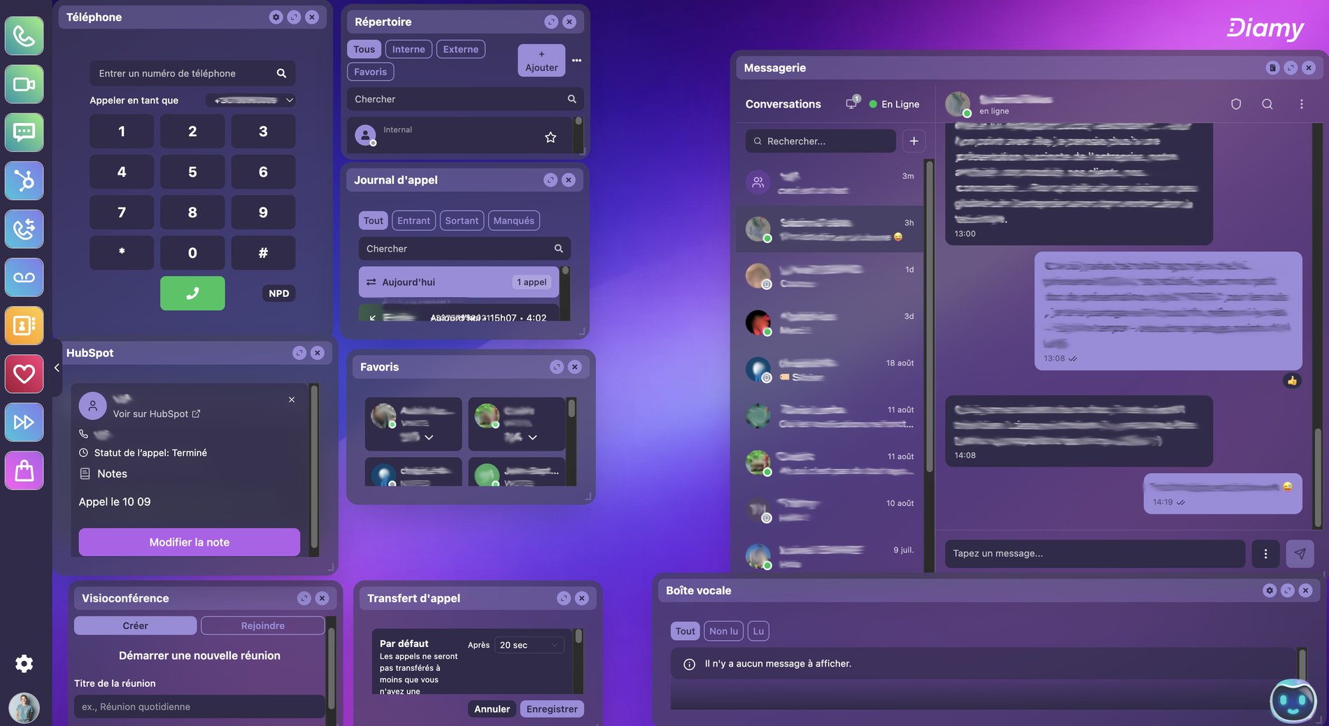 Interface Diamy · Espace de travail · sombre