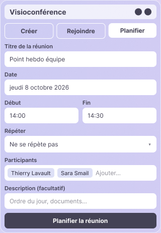 Visioconférence Diamy : Planifier